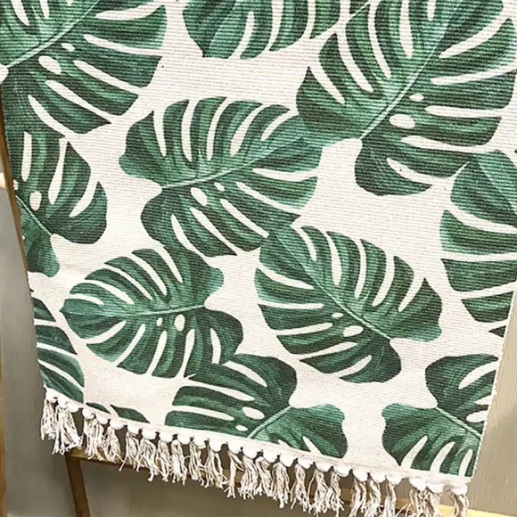 Palm Leaf Print Fringe Rug Door Mat - Picture 2 of 5